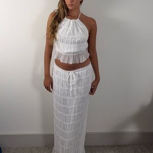 White Halter Smocked Two-Piece Set